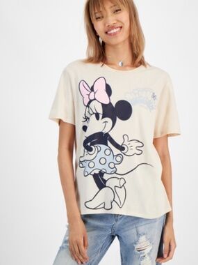 Disney Juniors' Minnie Mouse Cotton Crewneck Tee - Sand SIZE L NWT